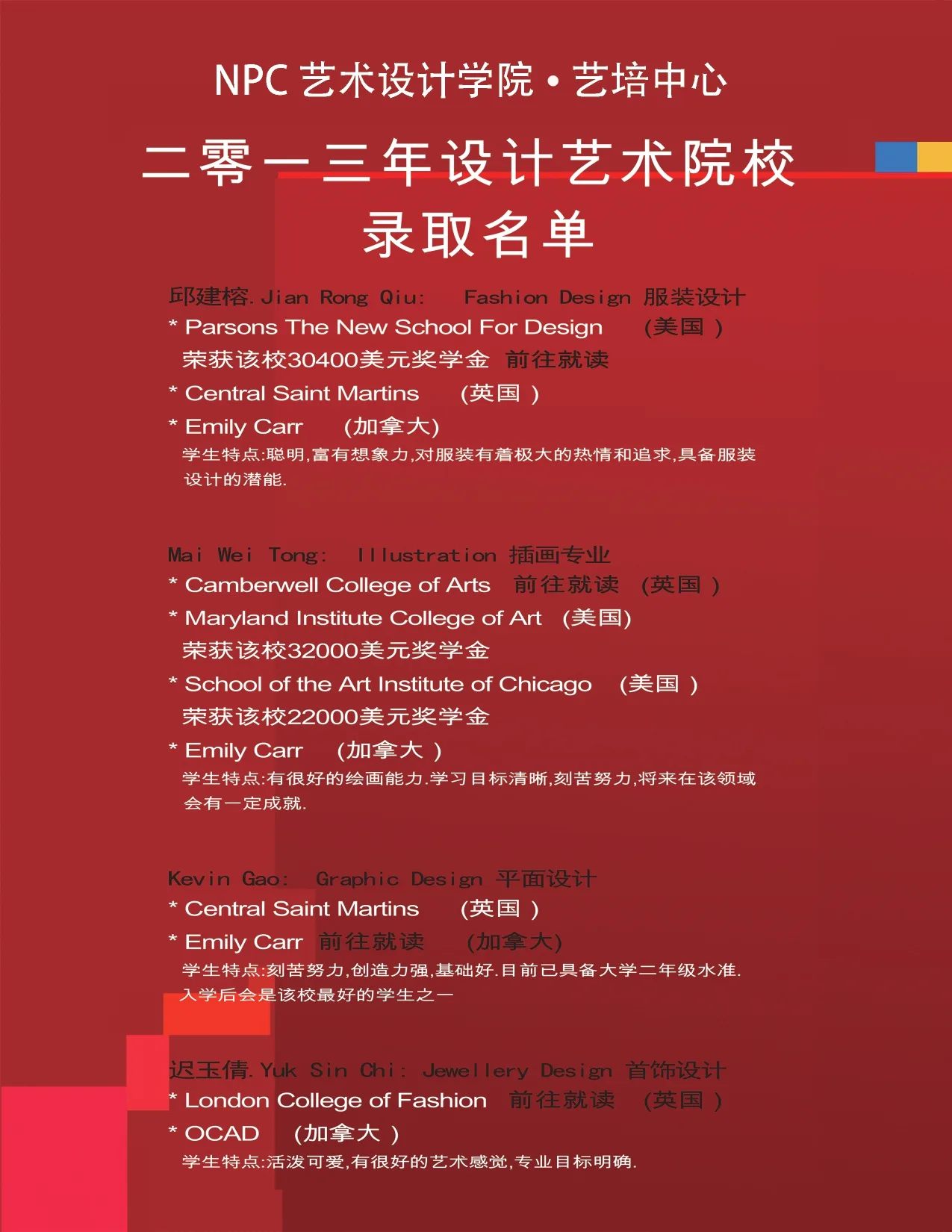 录取金榜 — NPC student work