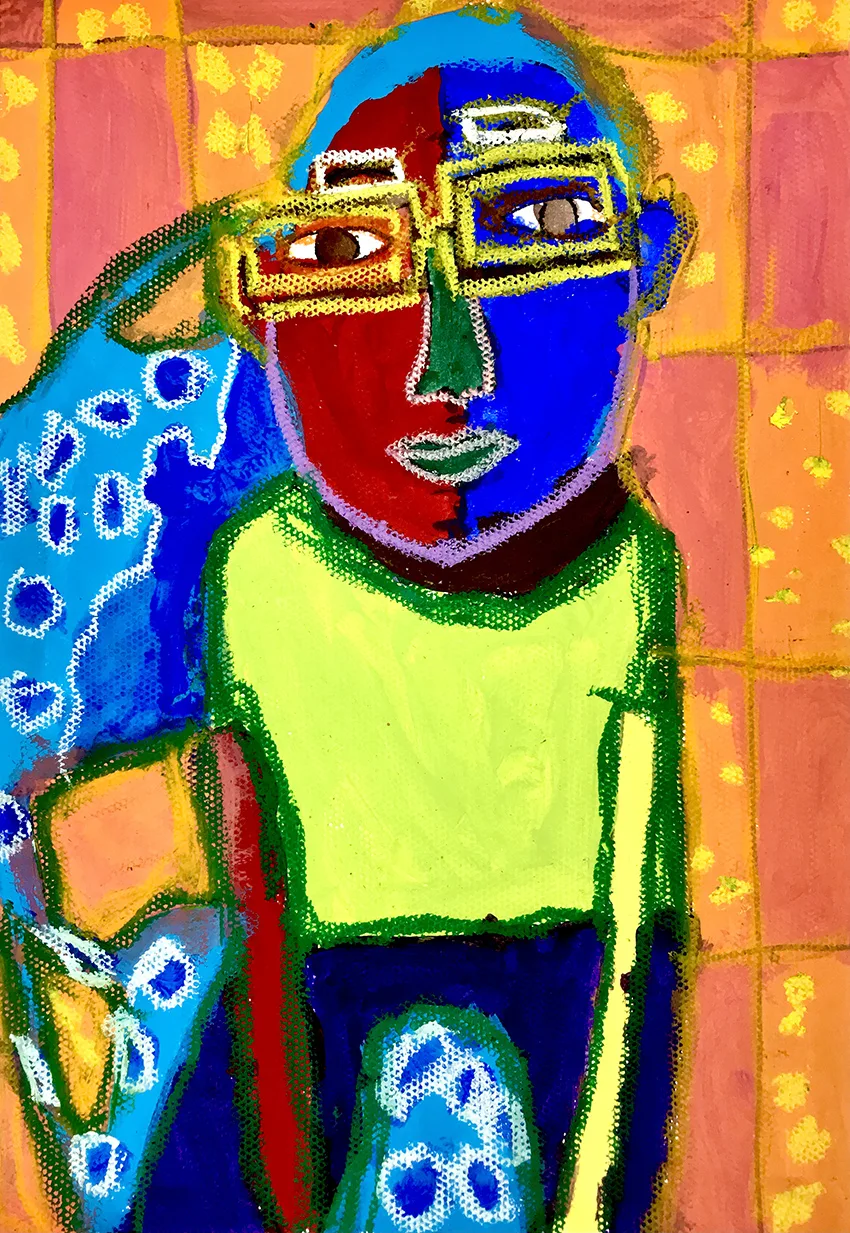Self-portrait in marker — Gr.5–7 — NPC student work