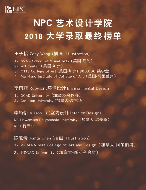 2018 年录取金榜 — NPC student work