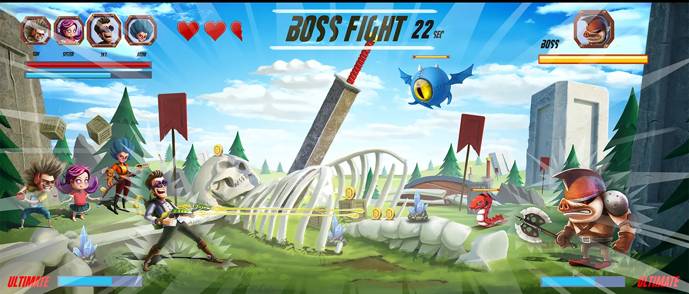 Game art — boss-fight level & UI — NPC student work